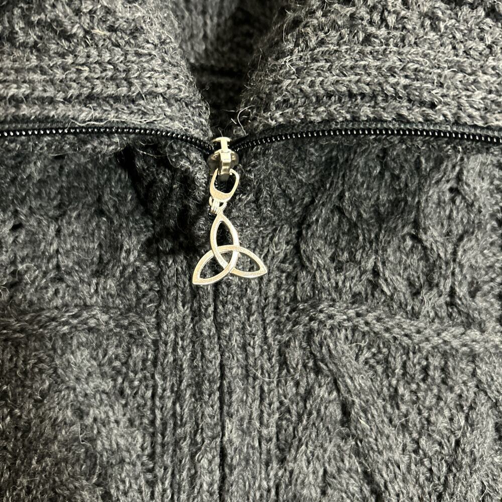 Aran Crafts Wool Sweater Collar Coat Cardigan Zip Cable Knit Dark Grey Sz XS - Picture 3 of 7
